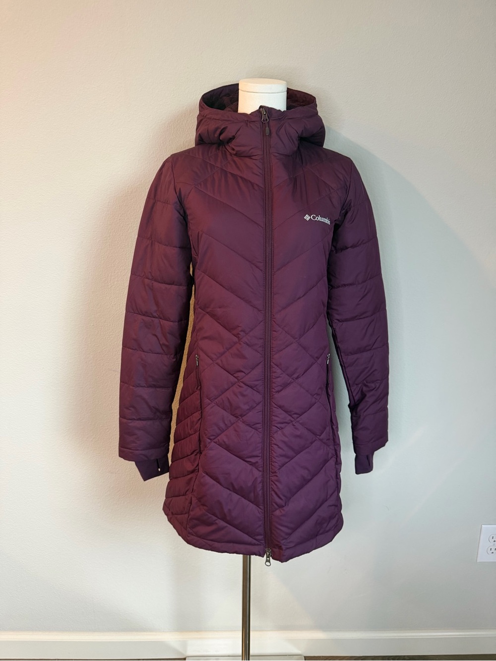 Columbia Heavenly Long Hooded Jacket Women’s S Dark Purple Omni-Heat